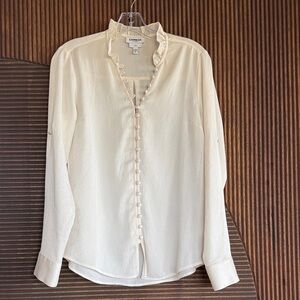 Express Ivory portifino Ruffle Trim Blouse